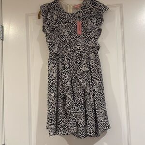 NWT BCBGirls Leopard Print Ruffled Crepe Dress Girls 12 Black Back Zip Closure
